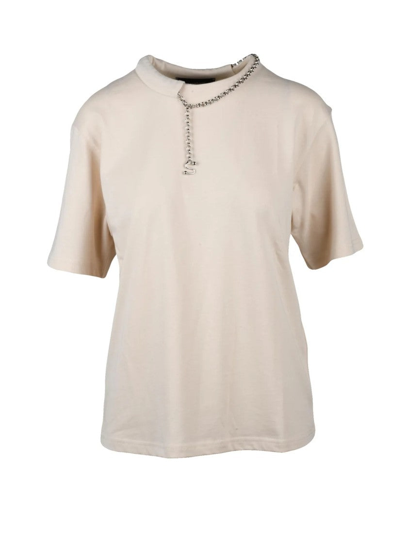 Sportmax Cream Cotton Chain T-Shirt