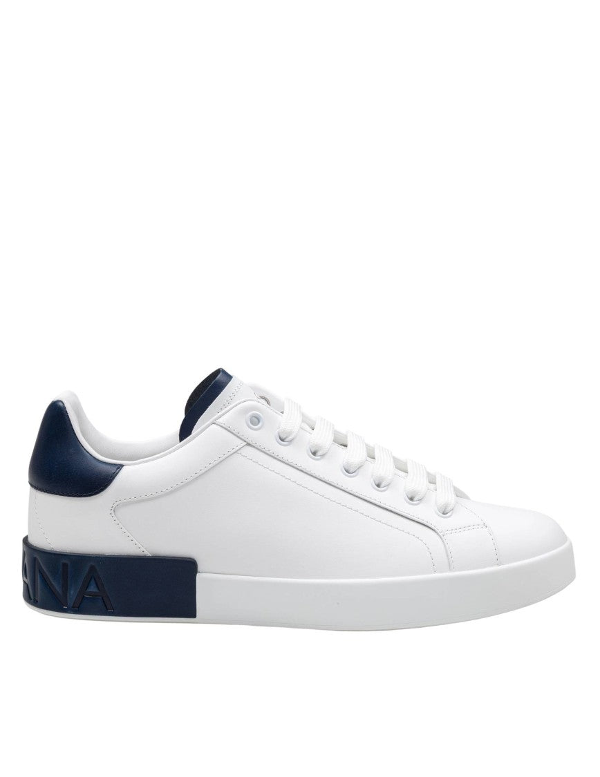 Dolce & Gabbana Portofino Leather Sneakers, White And Blue