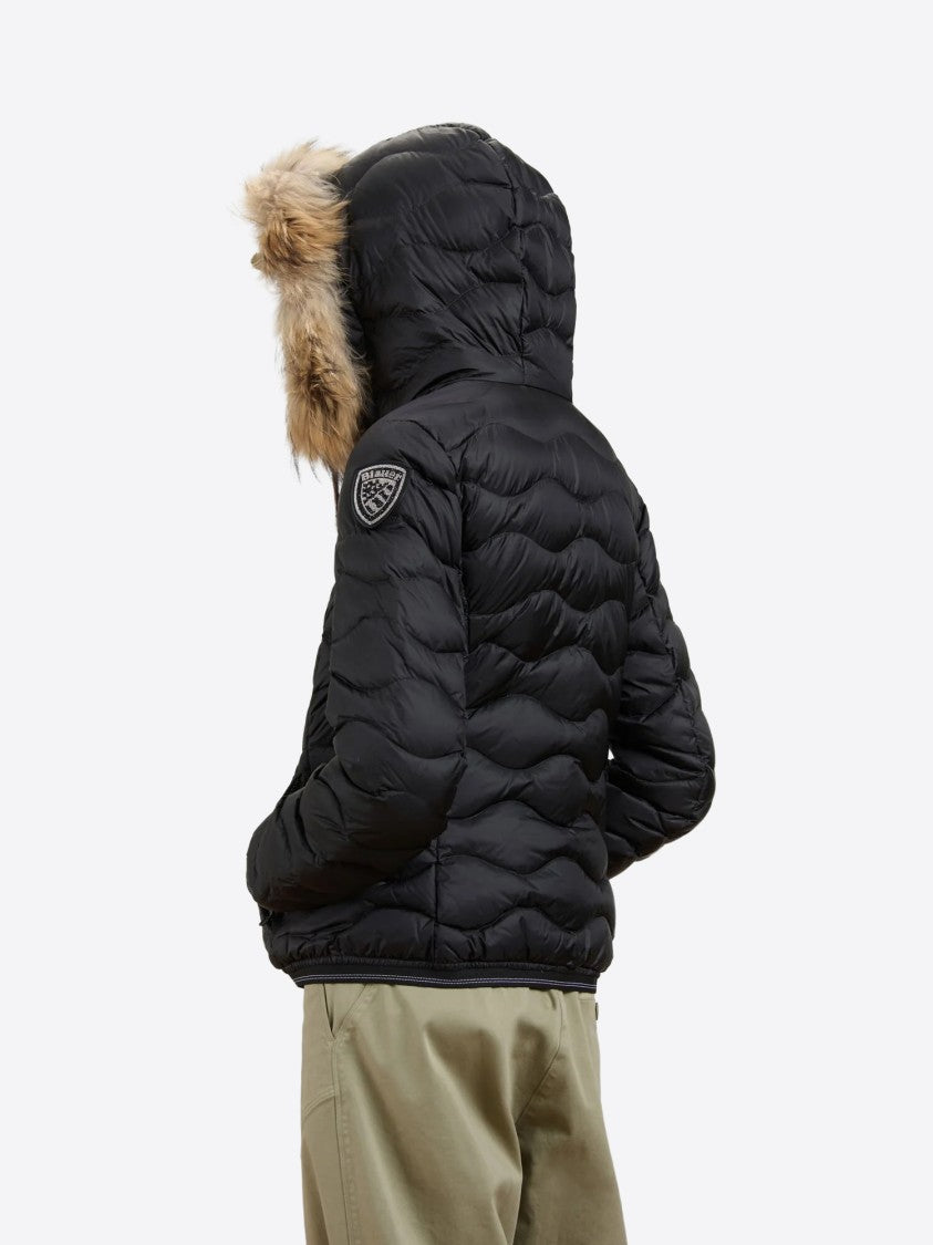 Blauer Short Quilted Faux Fur Trim Fitted Jacket