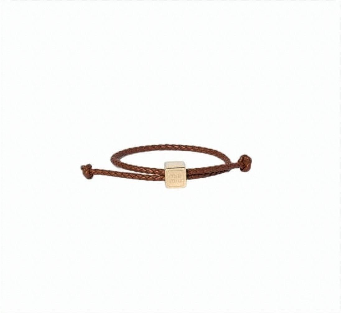 Miu Miu Braided Lambskin Leather Bracelet With Metallic Charm