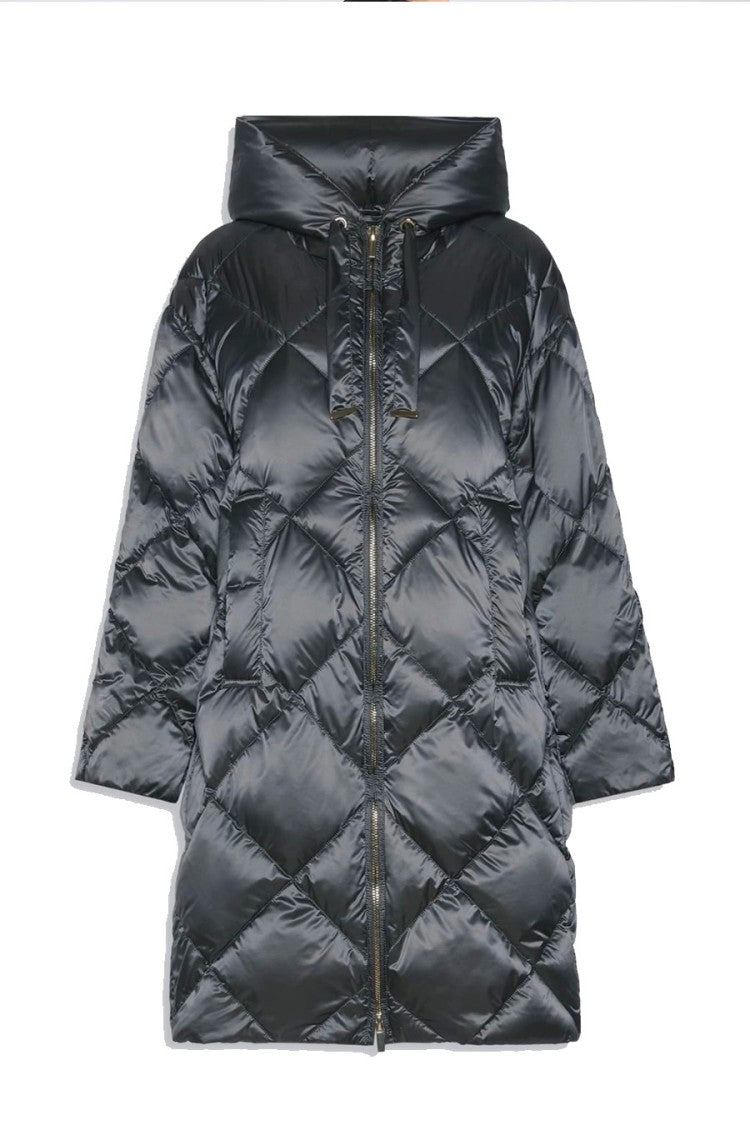 Max Mara Charcoal Mtctrefe Diamond-Quilted Hooded Polyamide Puffer Coat