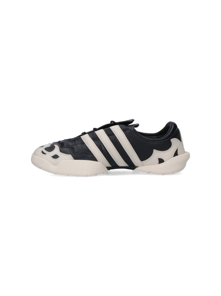 Y-3 Black Leather Sneakers With Cream Accents And Iconic Stripes