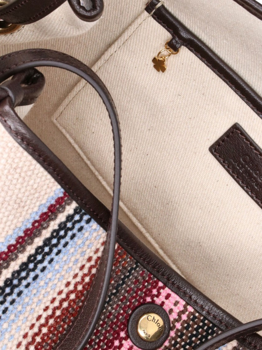 Chloé Brown Clover Striped Wool-Blend Tote Bag