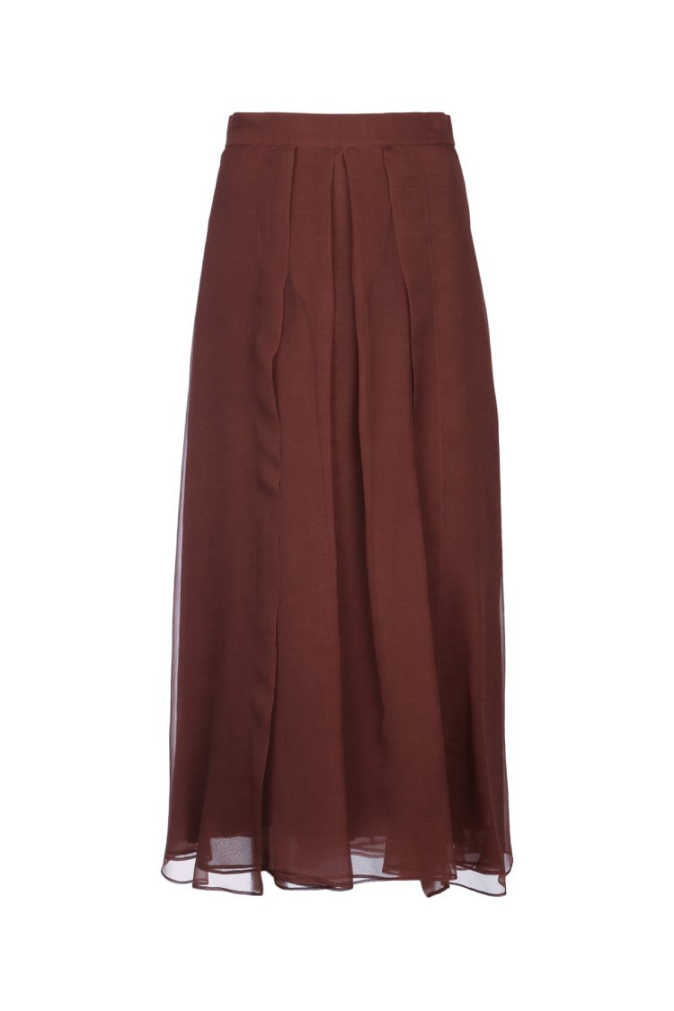 Brunello Cucinelli Midi-Length Brown Skirt With Gentle Pleats
