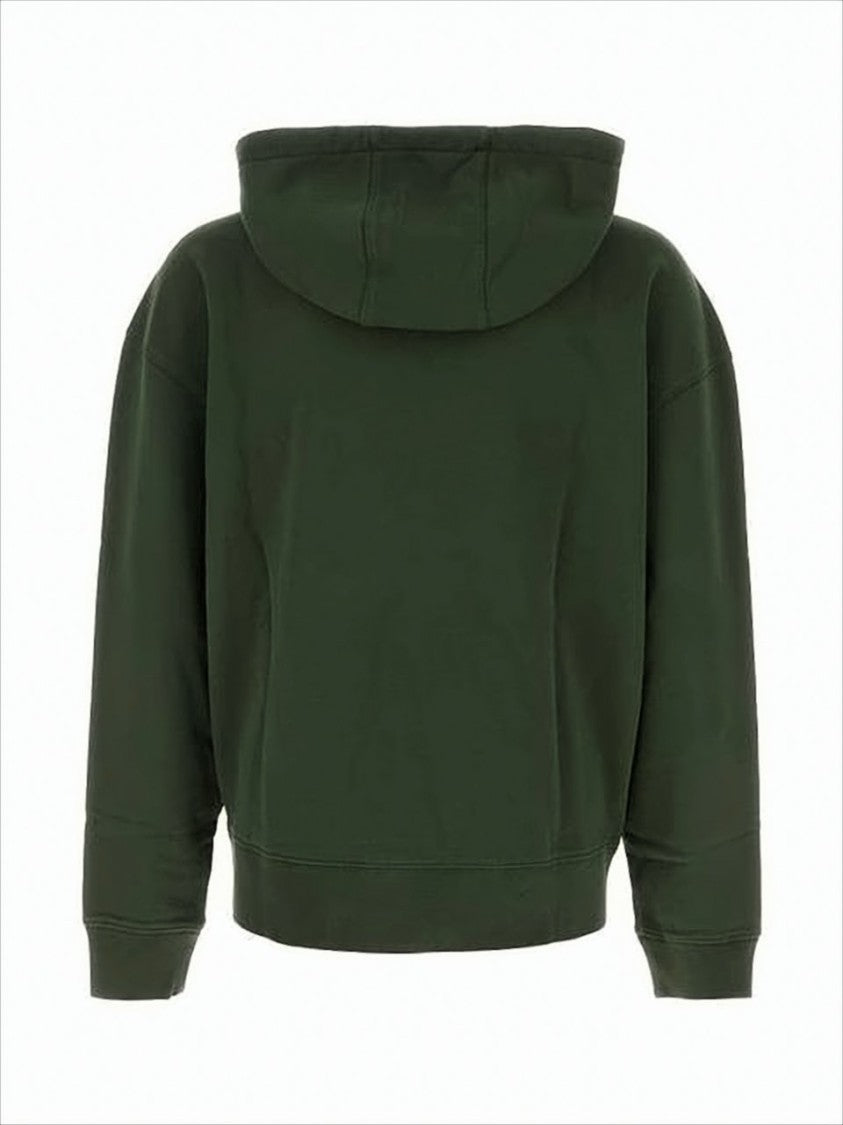 Maison Kitsuné Cropped Deep Green Hoodie With Subtle Emblem And Relaxed Fit