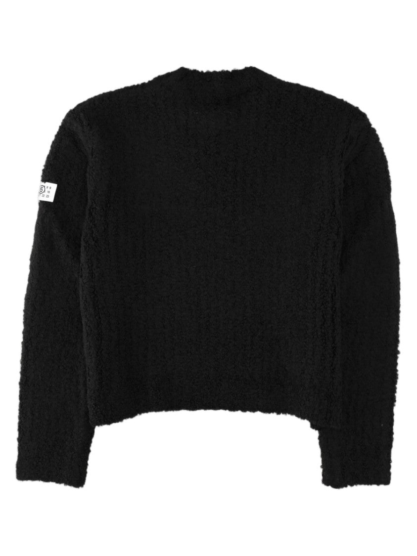 Mm6 By Maison Margiela Black Cropped Textured Knit Sweater
