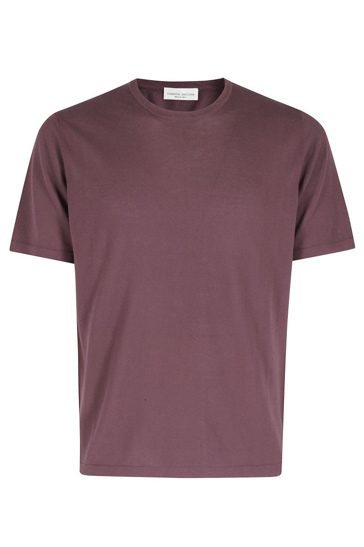 Roberto Collina Bordeaux Short Sleeve Ribbed Trim Cotton Knit T-Shirt