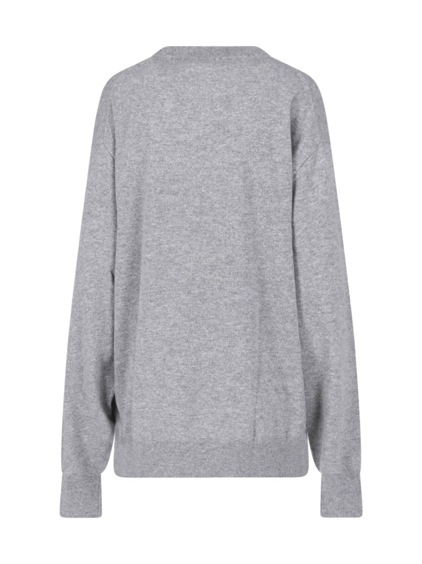 Extreme Cashmere Grey April Long-Sleeve Ribbed Cashmere Crewneck Sweater