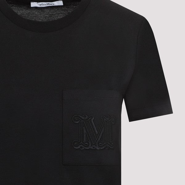 Max Mara Short-Sleeved Black Cotton T-Shirt With Pocket Detail