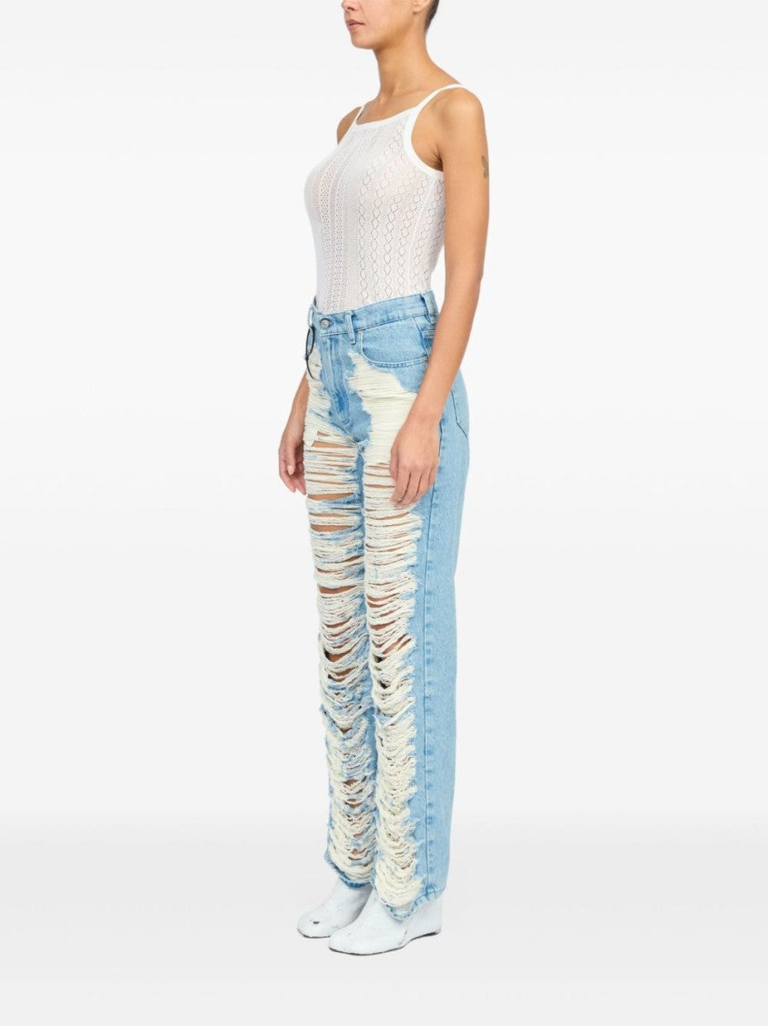 Mm6 By Maison Margiela Distressed Light Blue Jeans With Signature Numbers Motif