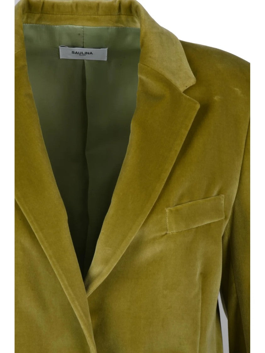 Saulina Acid Green Structured Cotton-Blend Velvet Blazer