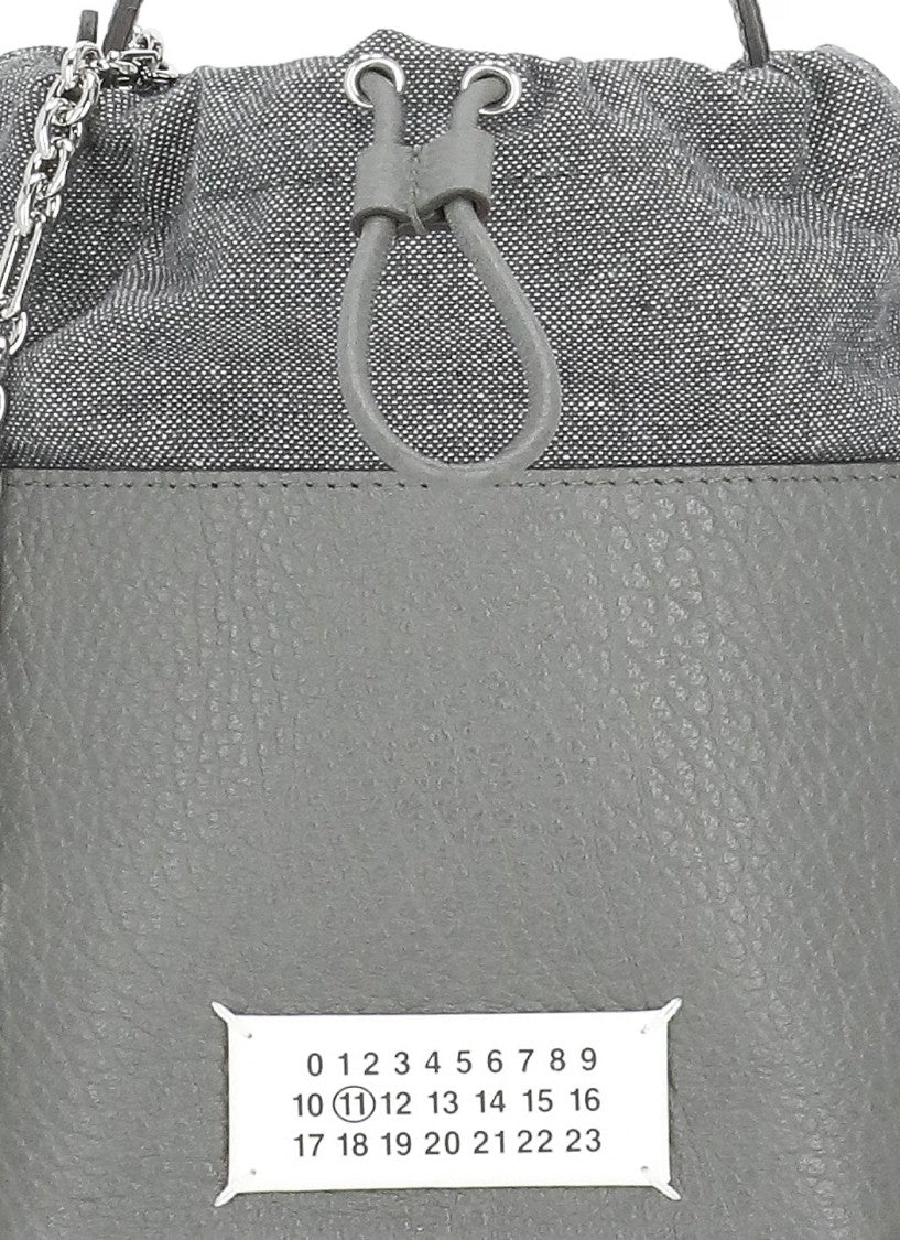 Maison Margiela Textured Grey Leather Bucket Bag With Versatile Carry Options