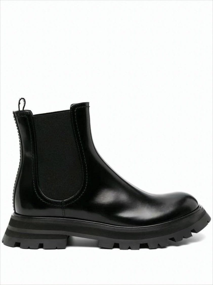 Alexander Mcqueen Polished Leather Boots With Rubber Sole