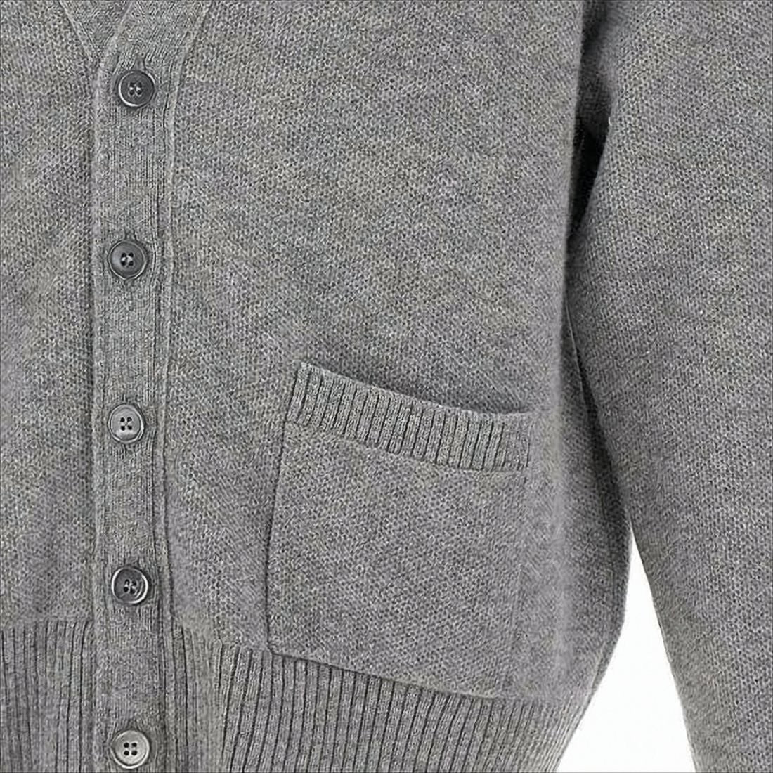 Thom Browne V-Neck Grey Wool Cardigan With Distinctive Stripe Detail