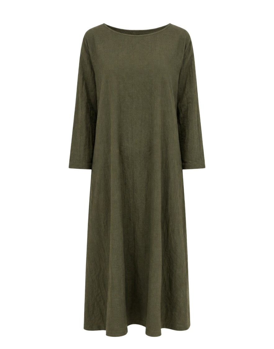 Pomandère Military Green Organic Cotton Flared Maxi Dress