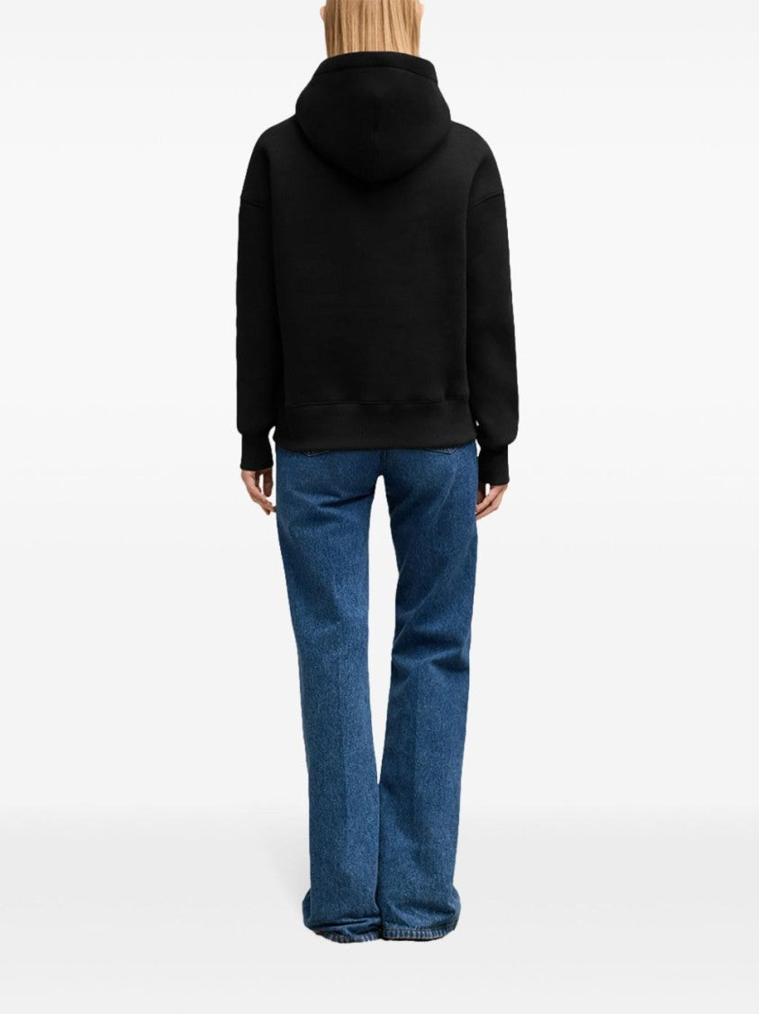 Ami Black Hoodie With Embroidered Logo And Kangaroo Pocket