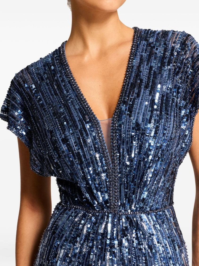 Jenny Packham Floor-Length Column Dress With V-Neck