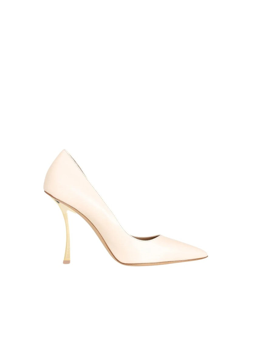 Wo Milano Beige High-Metal-Heel Leather Pumps