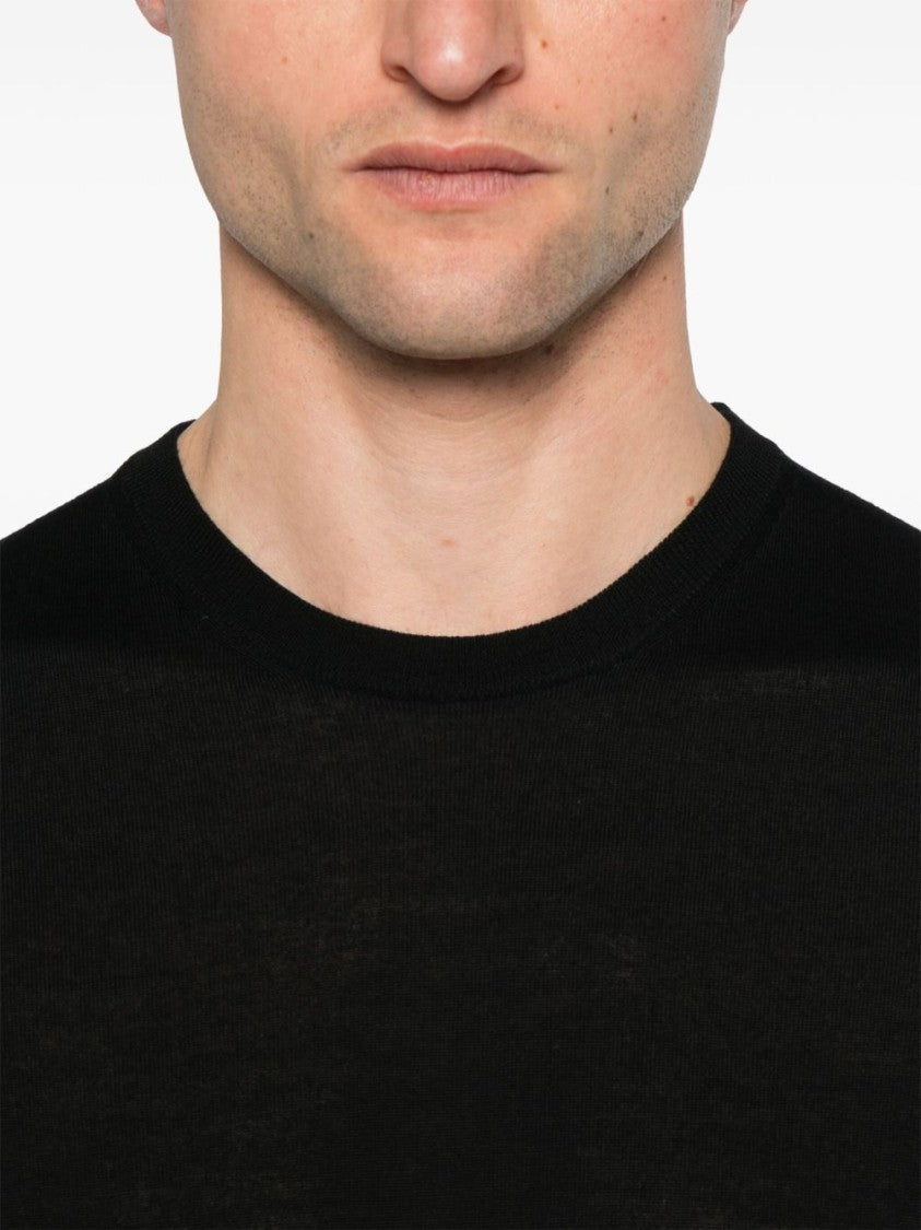 Drumohr Black Fitted Crew Neck Wool Sweater