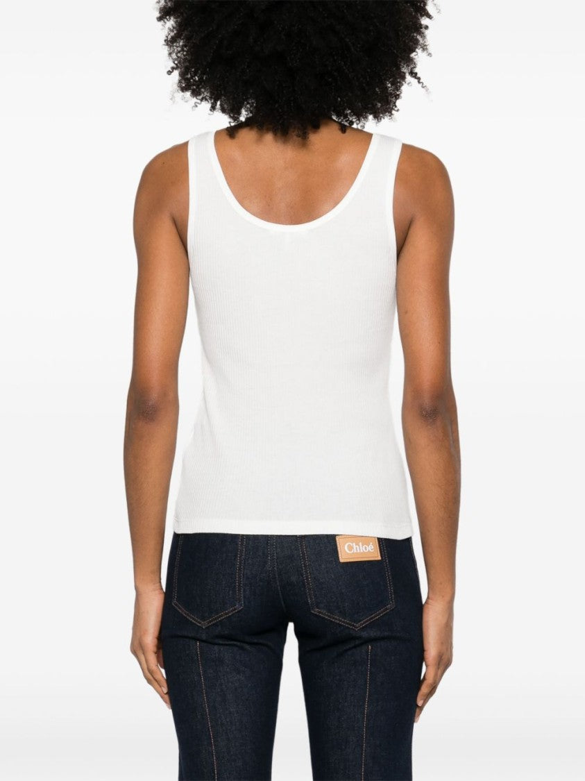 Chloé Ribbed Sleeveless Top With Embroidered Logo