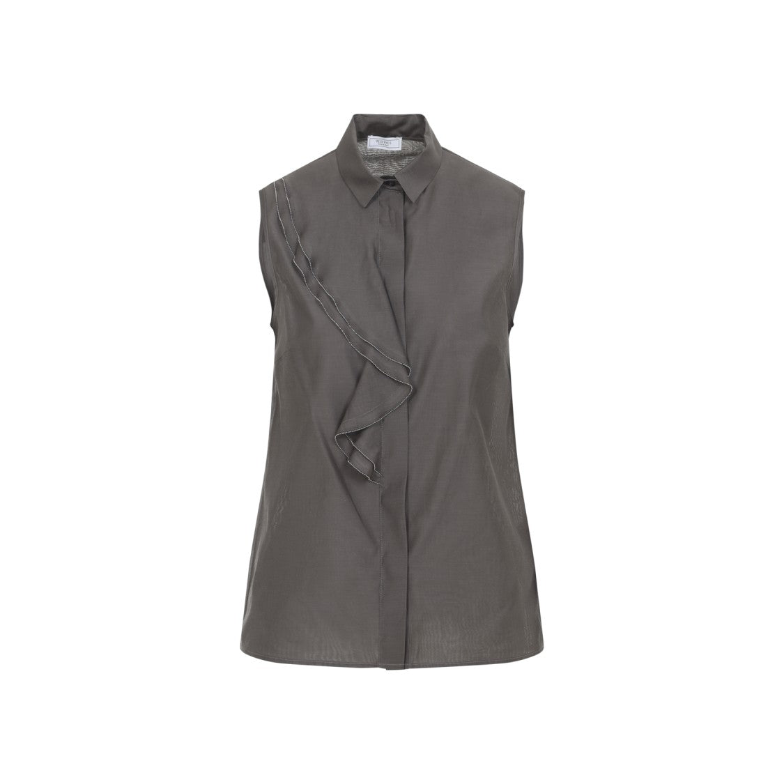 Peserico Sleeveless Cotton-Silk Blend Blouse With Ruffle Detail