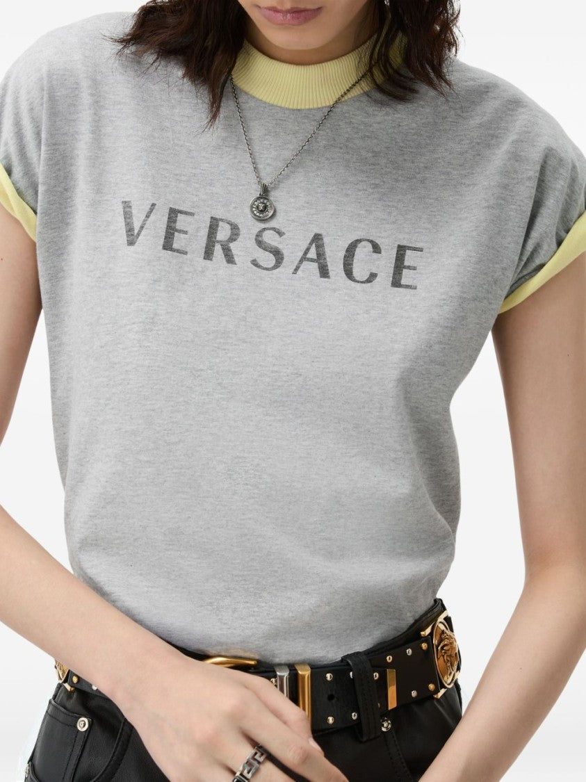 Versace Black Logo Print Jersey Texture T-Shirt