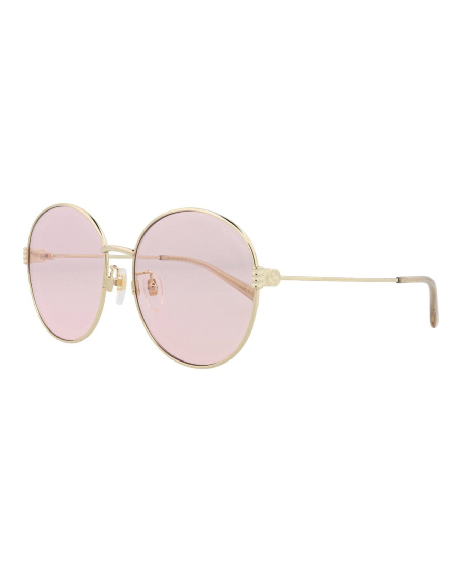 Gucci Round-Frame Metal Sunglasses With Velvet Case