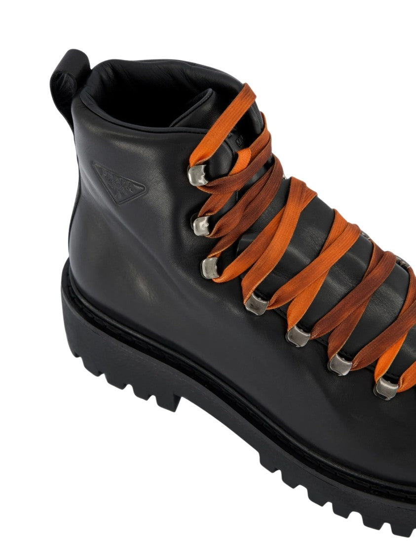 Prada Black Leather Ankle Boots With Chunky Rubber Sole