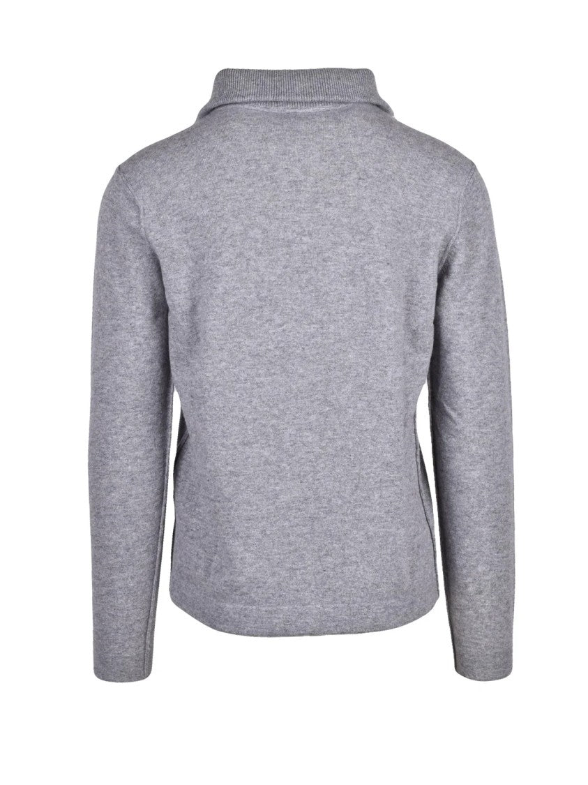 Wool & Co Grey Ribbed Zip Wool Polo Shirt
