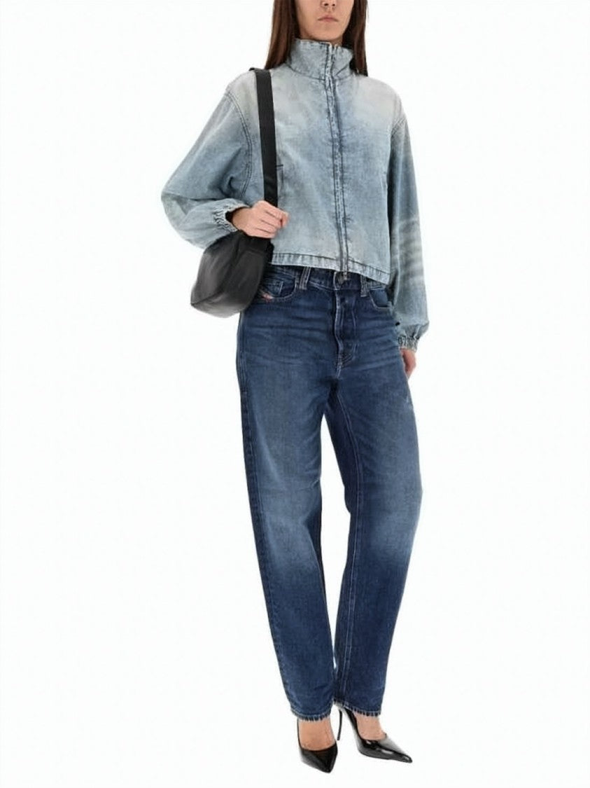 Diesel Cropped Denim Jacket With High Collar And Vintage Effect