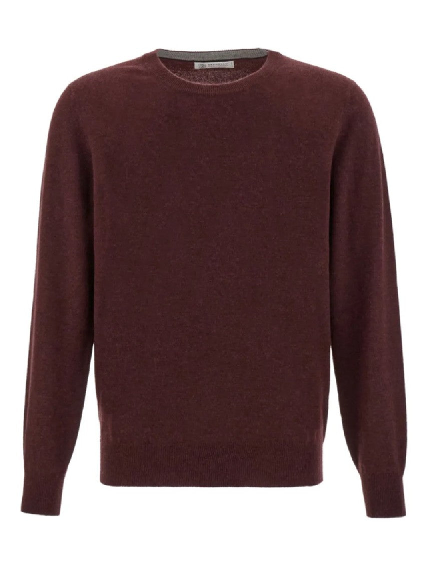 Brunello Cucinelli Classic Crew Neck Knitwear In Rich Burgundy