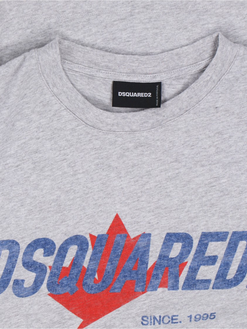 Dsquared2 Heather Grey Crew Neck T-Shirt With Contrast Maple Leaf Logo