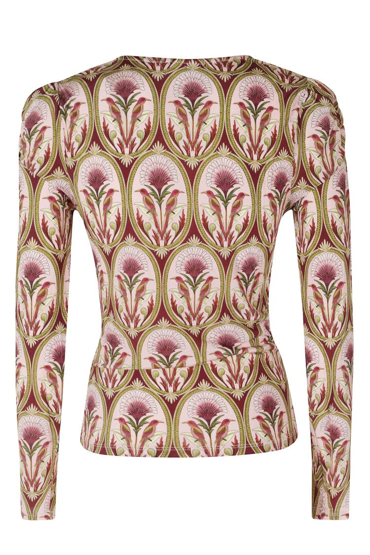 Farm Rio Garden Medal Floral Print V-Neck Cotton Blouse