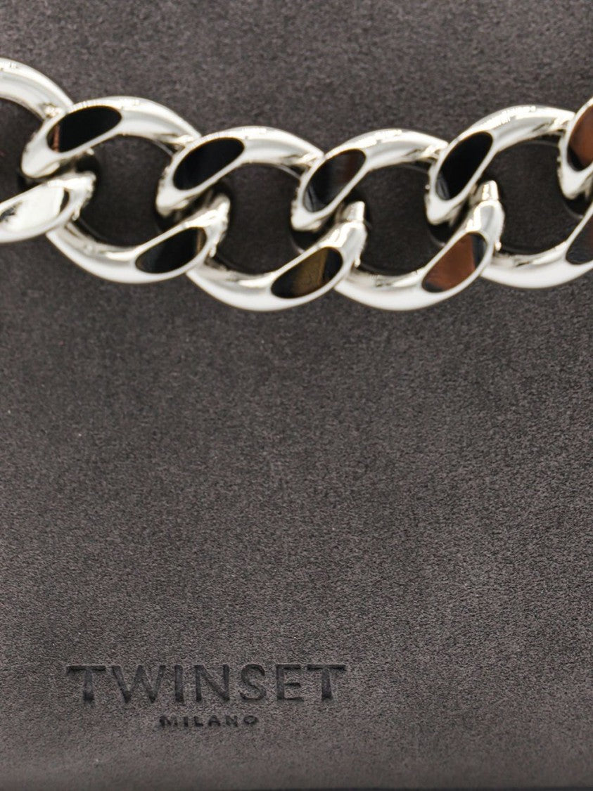 Twin-Set Textured Grey Bag With Metallic Chain Strap