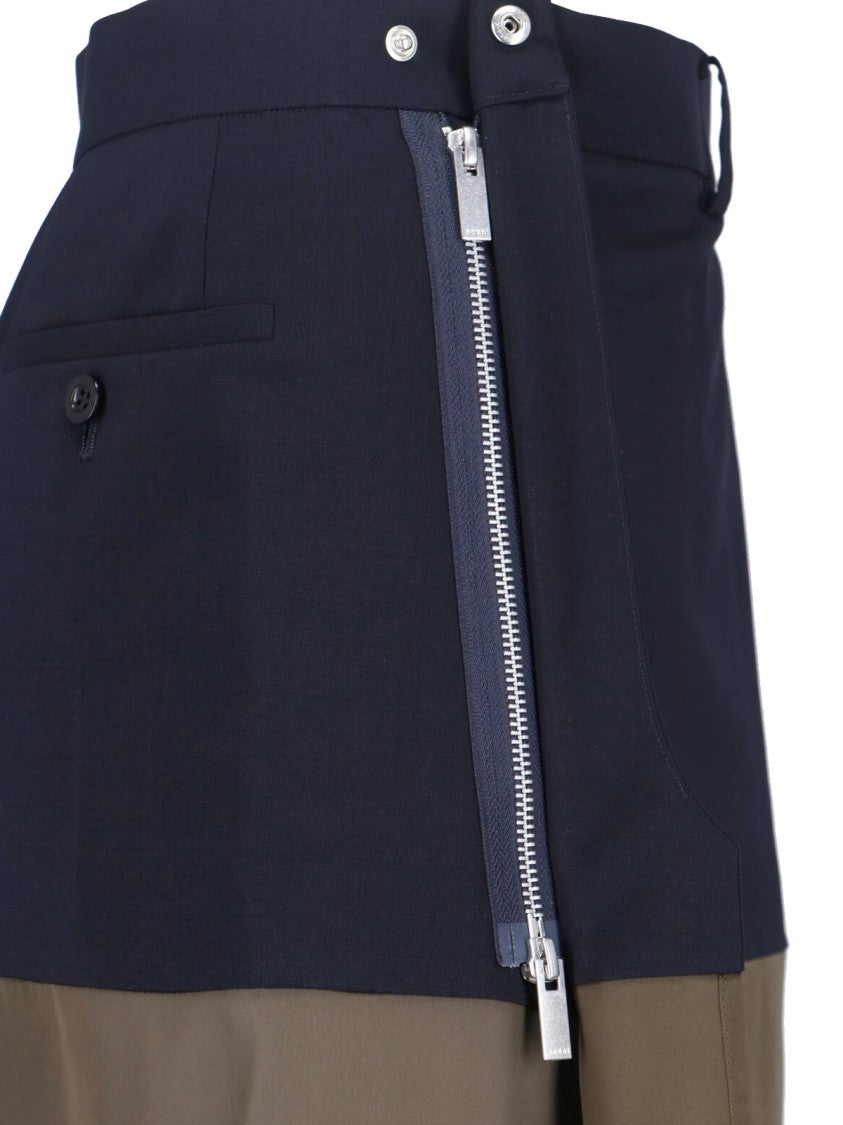 Sacai Black Panel Design Wool Midi Skirt