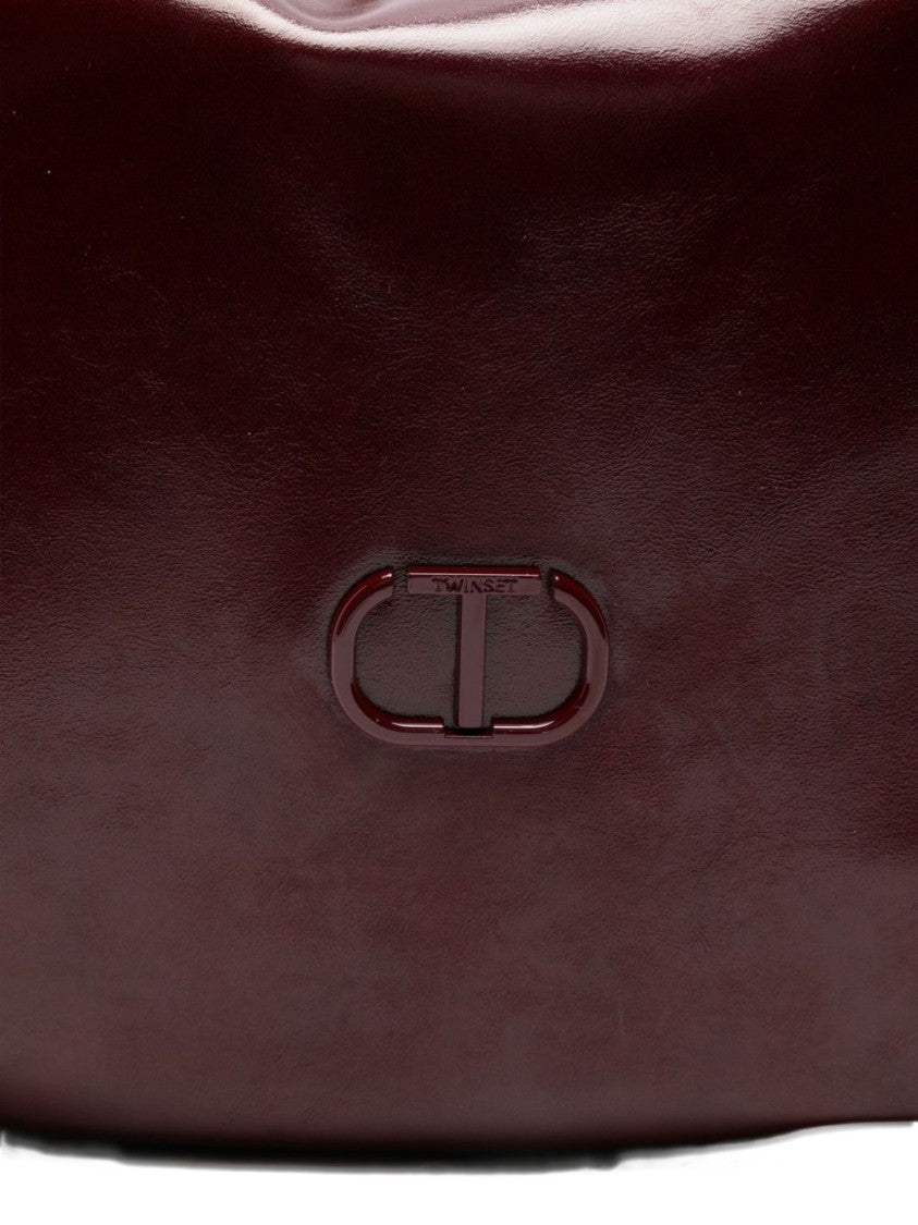 Twin-Set Medium Burgundy Handbag With Drawstring Details And Embossed Logo