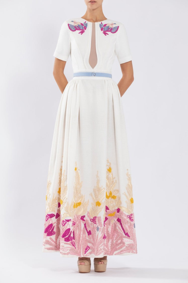 Saiid Kobeisy Linen Dress With Abstract Beading