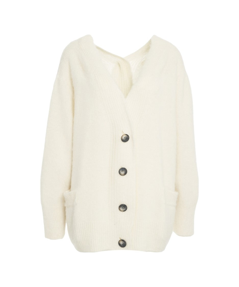 Solotre V-Neck Misto Mohair Cardigan With Practical Patch Pockets