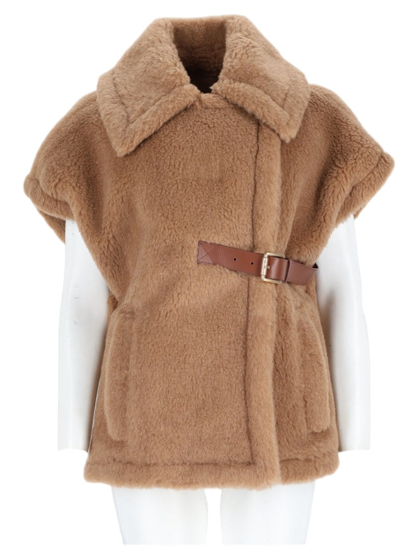 Max Mara Short Camel Hair Leather Belt Coat
