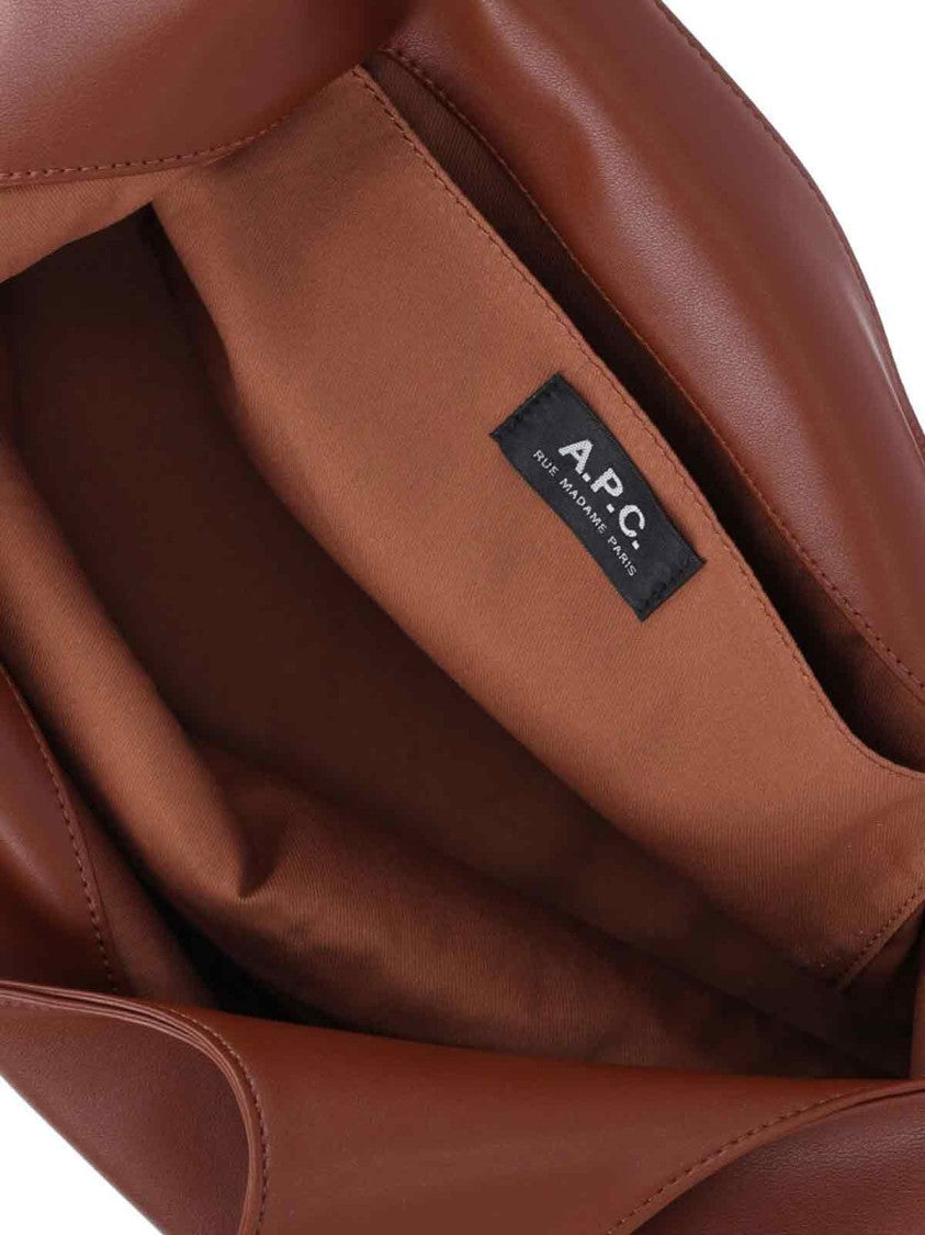 A.P.C. Brown Ninon White Logo Fabric Tote
