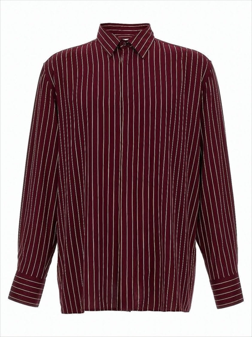 Saint Laurent Relaxed-Fit Burgundy Striped Long-Sleeve Shirt