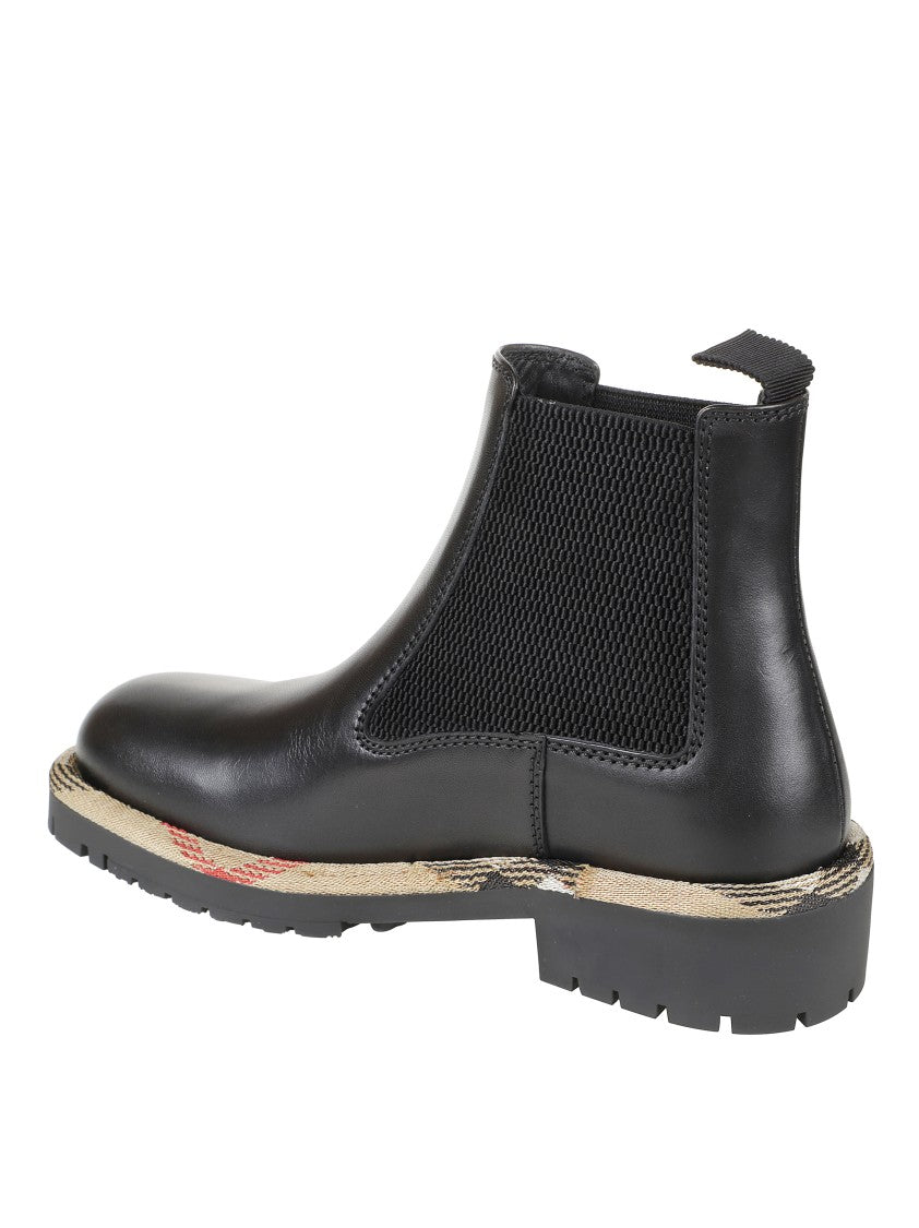 Burberry Smooth Leather Boots With Mesh Side Panels And Textured Detailing