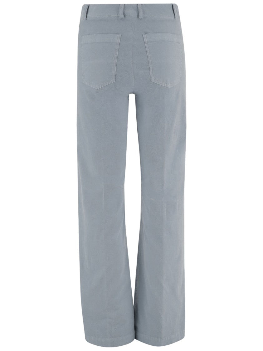 Ql2 Light Blue Stretch Cotton Velvet Flared Pants With Pressed Center Crease