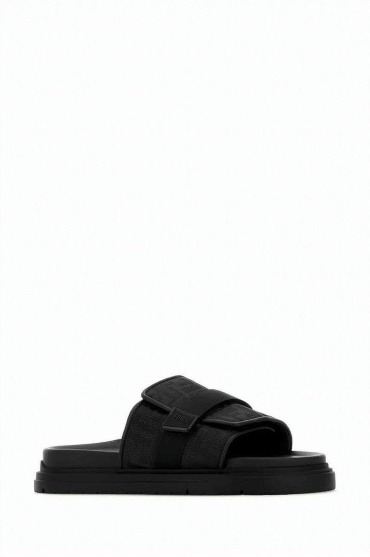 Fendi Black Slide Sandal With Embossed Detailing