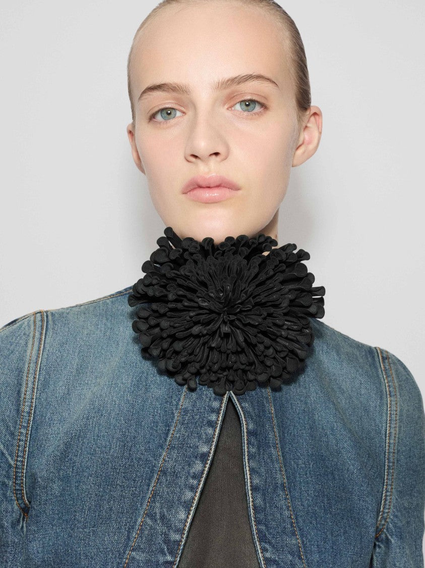Alaïa Intricately Crafted Black Leather Flower Hair Accessory