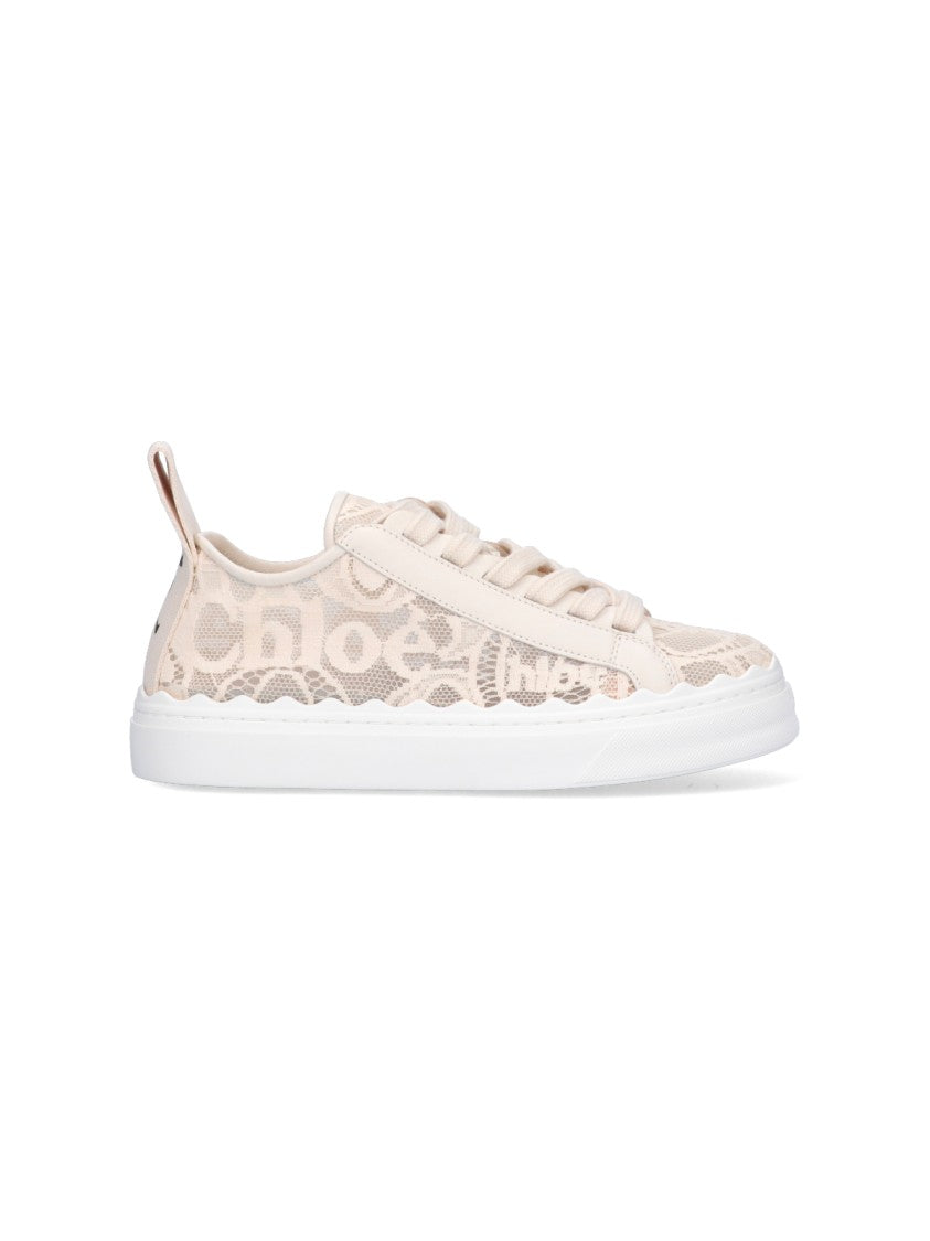 Chloé Beige Lauren Embroidered Mesh Sneakers