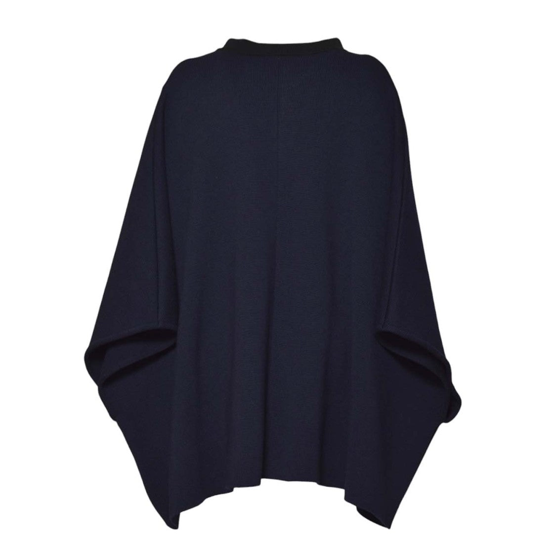 Charlott Navy Blue Cape-Style Jacket With Bow Detail