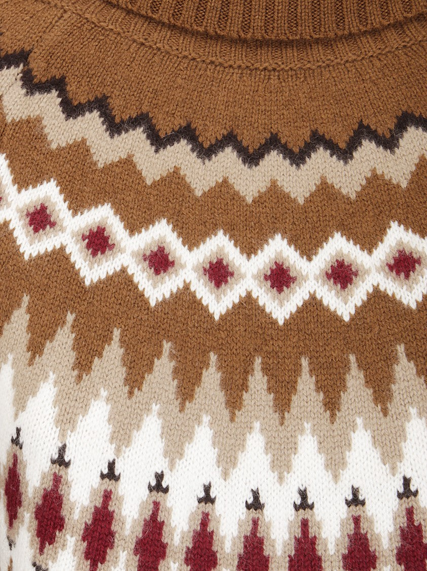 Be You Short-Fit Cashmere Sweater With High Collar And Contrasting Knit Pattern