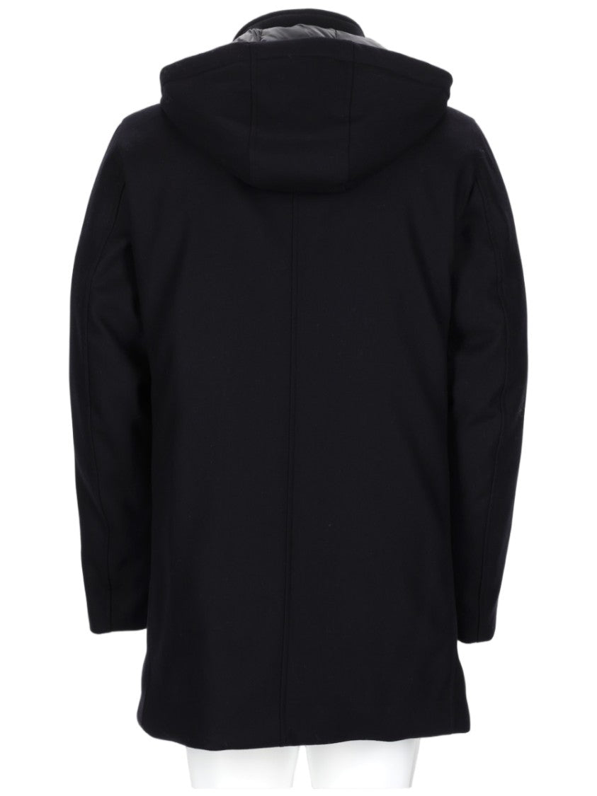 Paltò Hooded Black Wool-Blend Coat With Minimalist Design