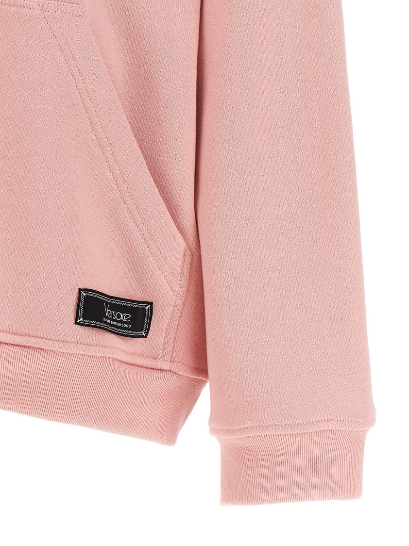 Versace Cotton Hoodie With Embroidered Logo And Kangaroo Pocket